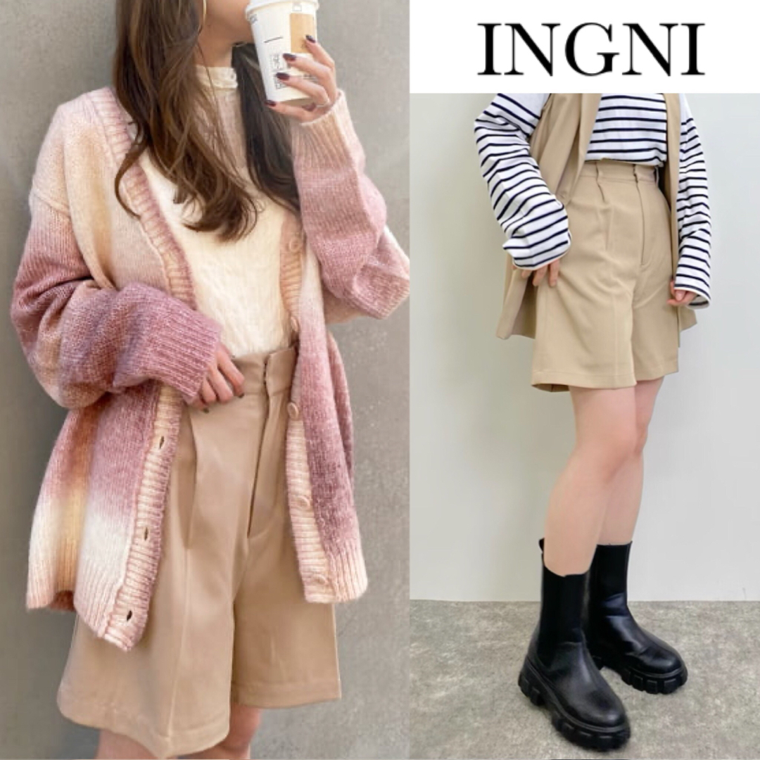 INGNI(イング)のイング センタープレス ショートパンツ　ゆったり　ベージュ レディースのパンツ(ショートパンツ)の商品写真