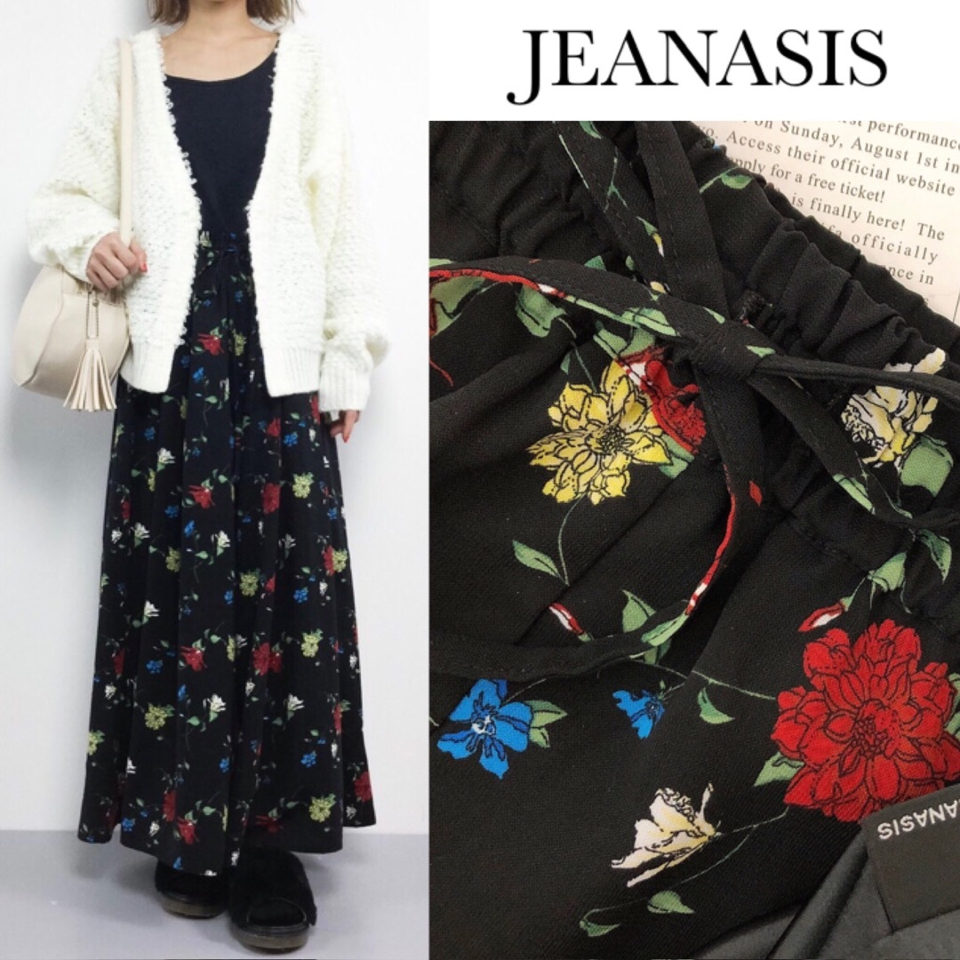 JEANASIS(ジーナシス)のジーナシス 花柄 ワイド パンツ　ブラック レディースのパンツ(バギーパンツ)の商品写真