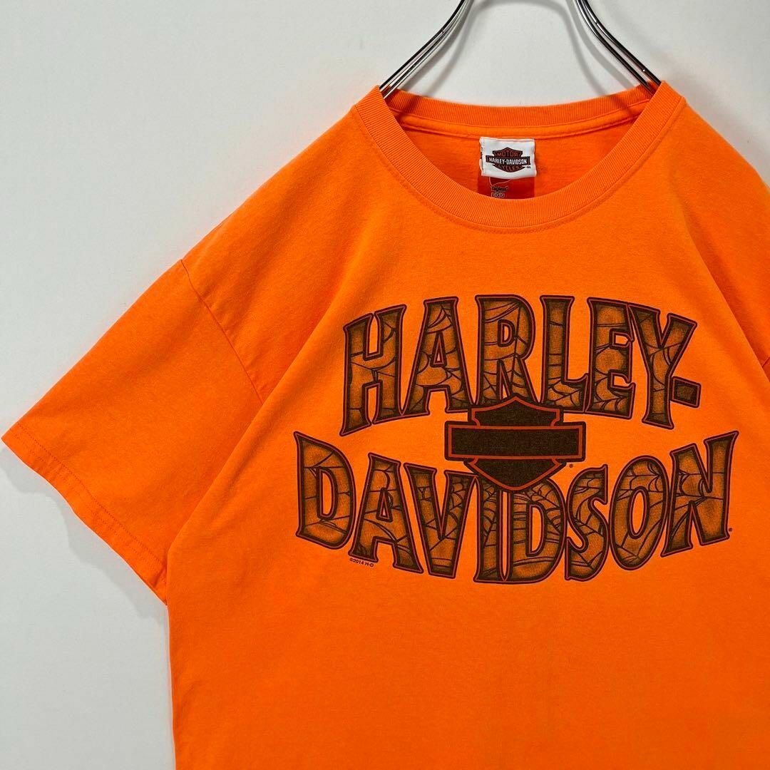 《レア品》ハーレーダビッドソン Tシャツ☆L オレンジ ビックロゴ＆プリント