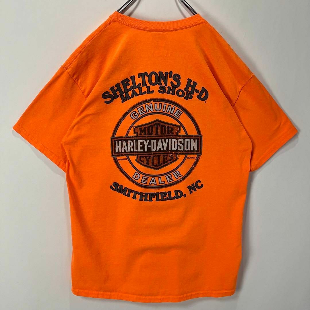 Harley Davidson(ハーレーダビッドソン)のハーレーダビッドソン　ビッグロゴ　Tシャツ　古着　オレンジ　Lサイズ　バイク メンズのトップス(Tシャツ/カットソー(半袖/袖なし))の商品写真