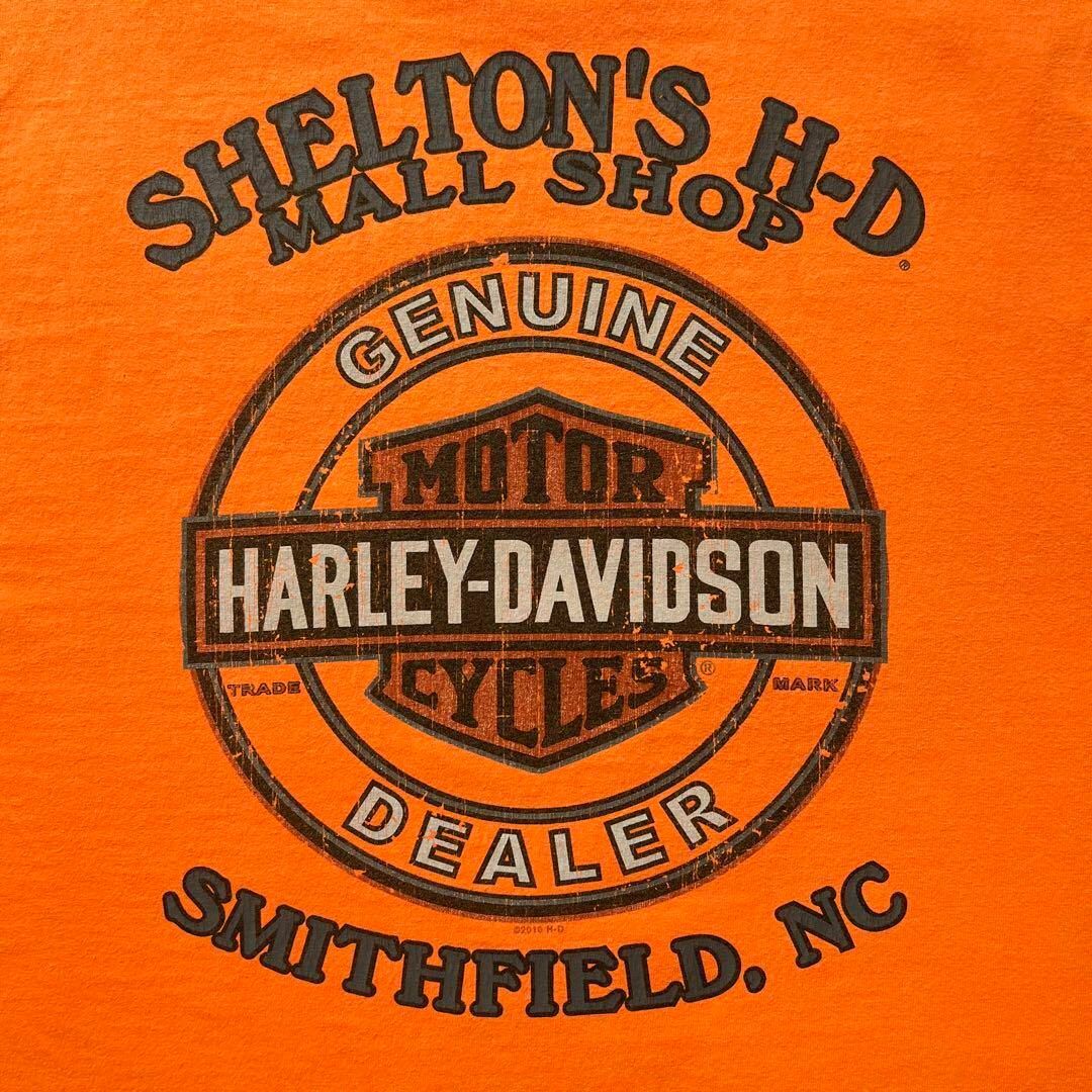 Harley Davidson(ハーレーダビッドソン)のハーレーダビッドソン　ビッグロゴ　Tシャツ　古着　オレンジ　Lサイズ　バイク メンズのトップス(Tシャツ/カットソー(半袖/袖なし))の商品写真