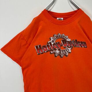 ハーレーダビッドソン(Harley Davidson)のハーレーダビッドソン　ビッグロゴ　Tシャツ　古着　オレンジ　Lサイズ　USA製(Tシャツ/カットソー(半袖/袖なし))