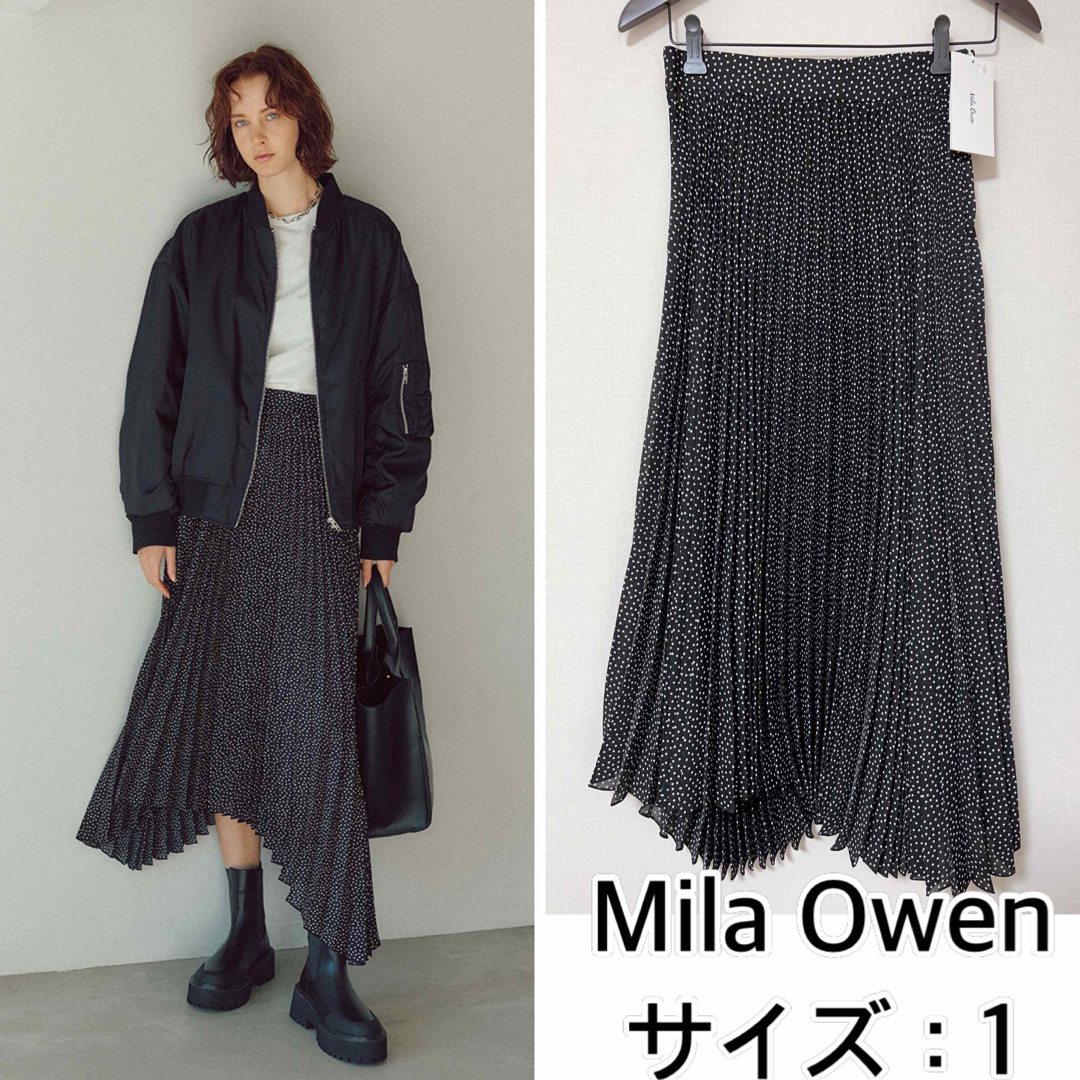 新品❤️Mila Owen 後ろゴムランダムヘムプリーツスカート　ドット