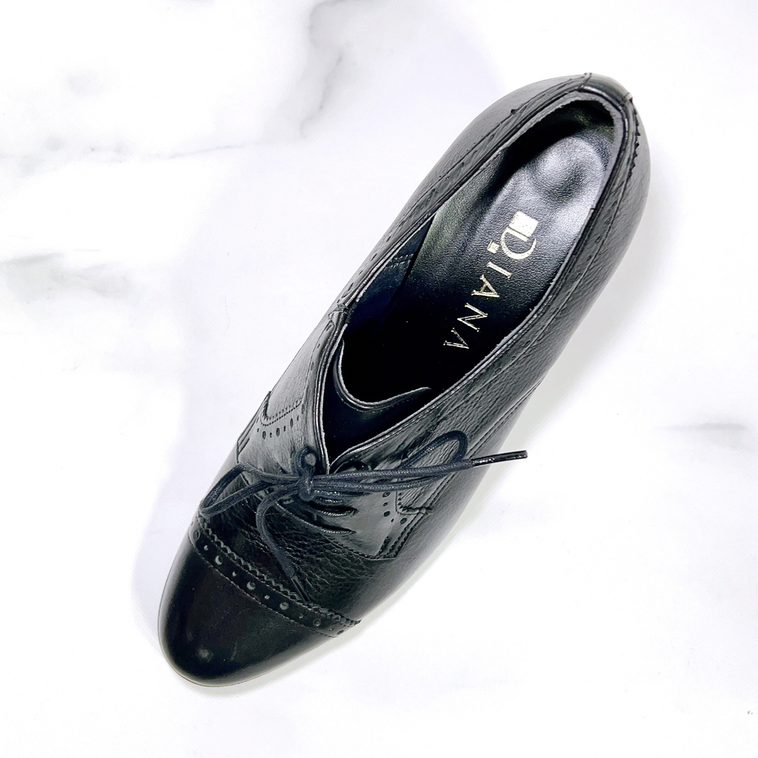 DIANA(ダイアナ)の【新品未使用】ダイアナ レザー レースアップ ローファー パンプス 黒 24.0 レディースの靴/シューズ(ハイヒール/パンプス)の商品写真