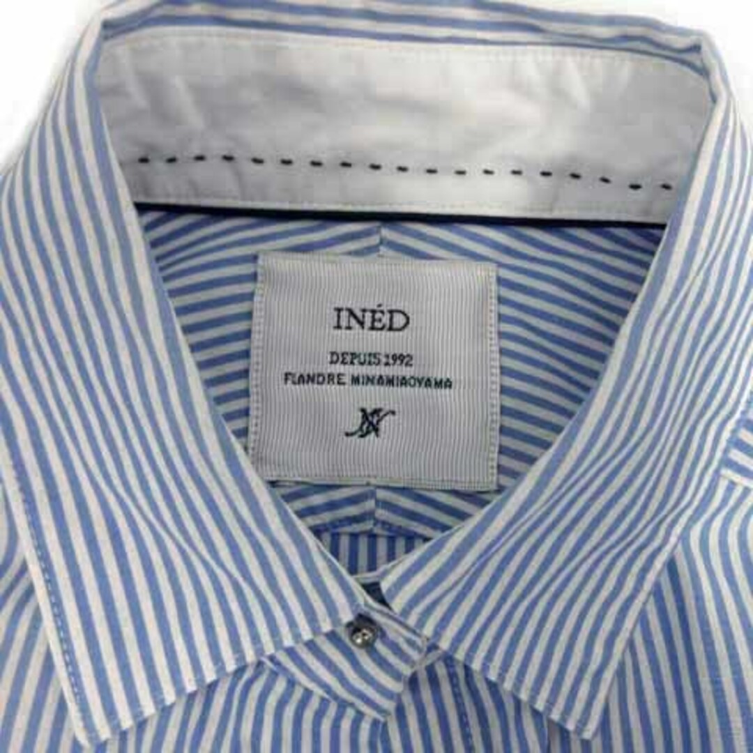 INED(イネド)のイネド INED DEPUIS 1992 シャツ 半袖 ストライプ 青 白 9 レディースのトップス(シャツ/ブラウス(半袖/袖なし))の商品写真