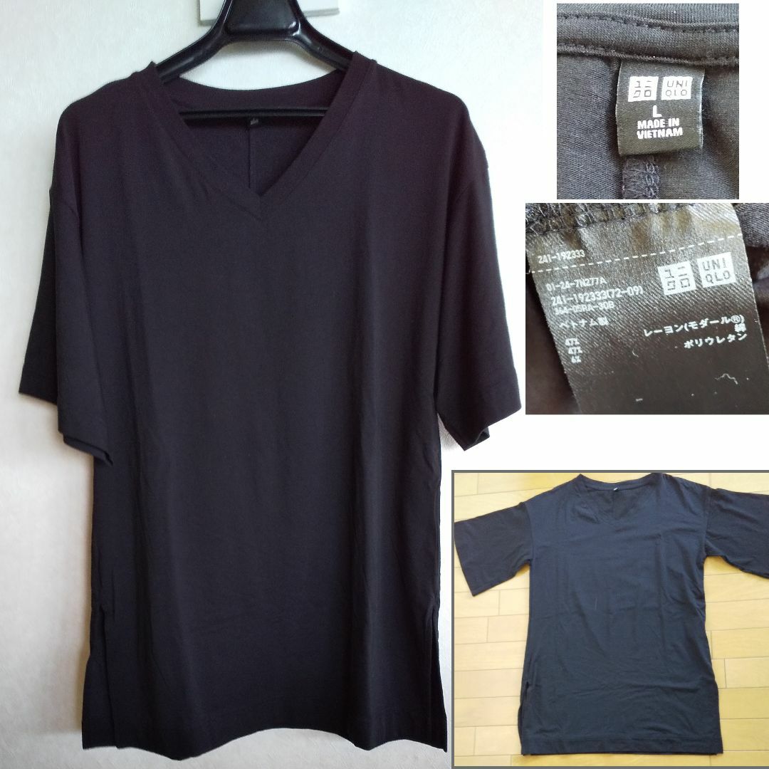 UNIQLO(ユニクロ)のユニクロ　チュニック丈カットソー　Ｌサイズ　2点まとめて　 黒 レディースのトップス(Tシャツ(半袖/袖なし))の商品写真