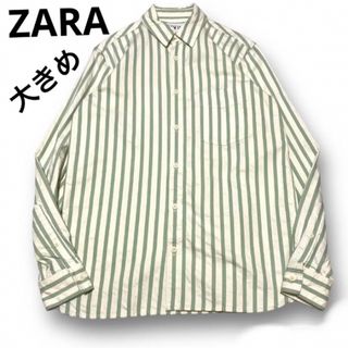 ザラ(ZARA)のZARA ザラ 長袖シャツ ストライプ キナリ/淡緑 大きめS ゆるダボ(シャツ)