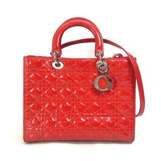 ディオール(Dior)のディオール Dior レディディオール LADY DIOR カナージュ カバン 2WAY ショルダーバッグ ハンドバッグ エナメル レッド系(ハンドバッグ)