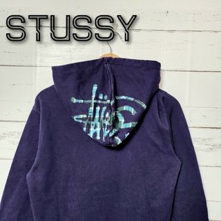 ステューシー(STUSSY)の《超希少》STUSSY ステューシー ジップパーカー ネイビー チェック 刺繍(パーカー)