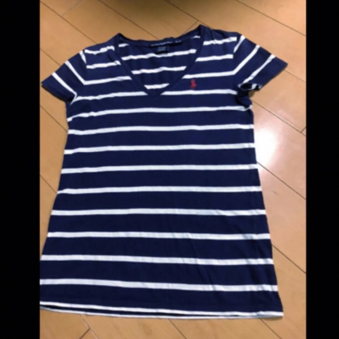 POLO RALPH LAUREN(ポロラルフローレン)のラルフローレンネイビボーダVネックT レディースのトップス(Tシャツ(半袖/袖なし))の商品写真