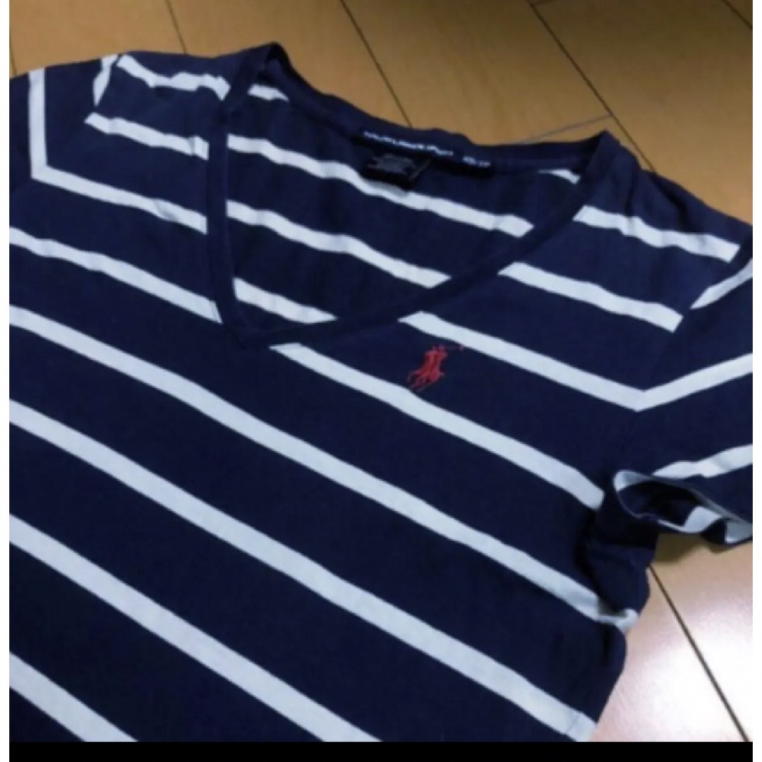 POLO RALPH LAUREN(ポロラルフローレン)のラルフローレンネイビボーダVネックT レディースのトップス(Tシャツ(半袖/袖なし))の商品写真