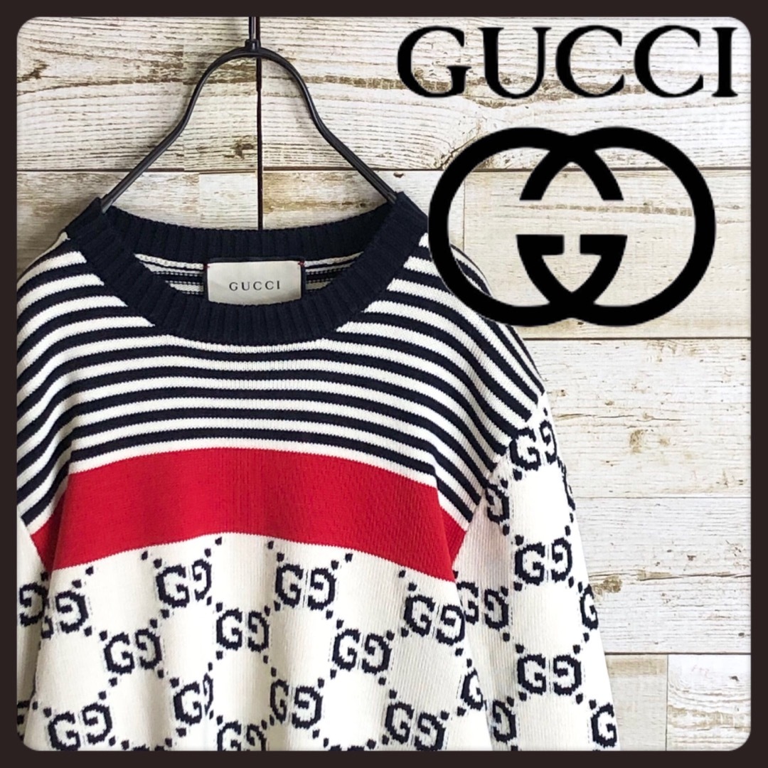 Gucci - 即完売 GUCCI グッチ GG刺繍満載 ストライプ ニット セーター