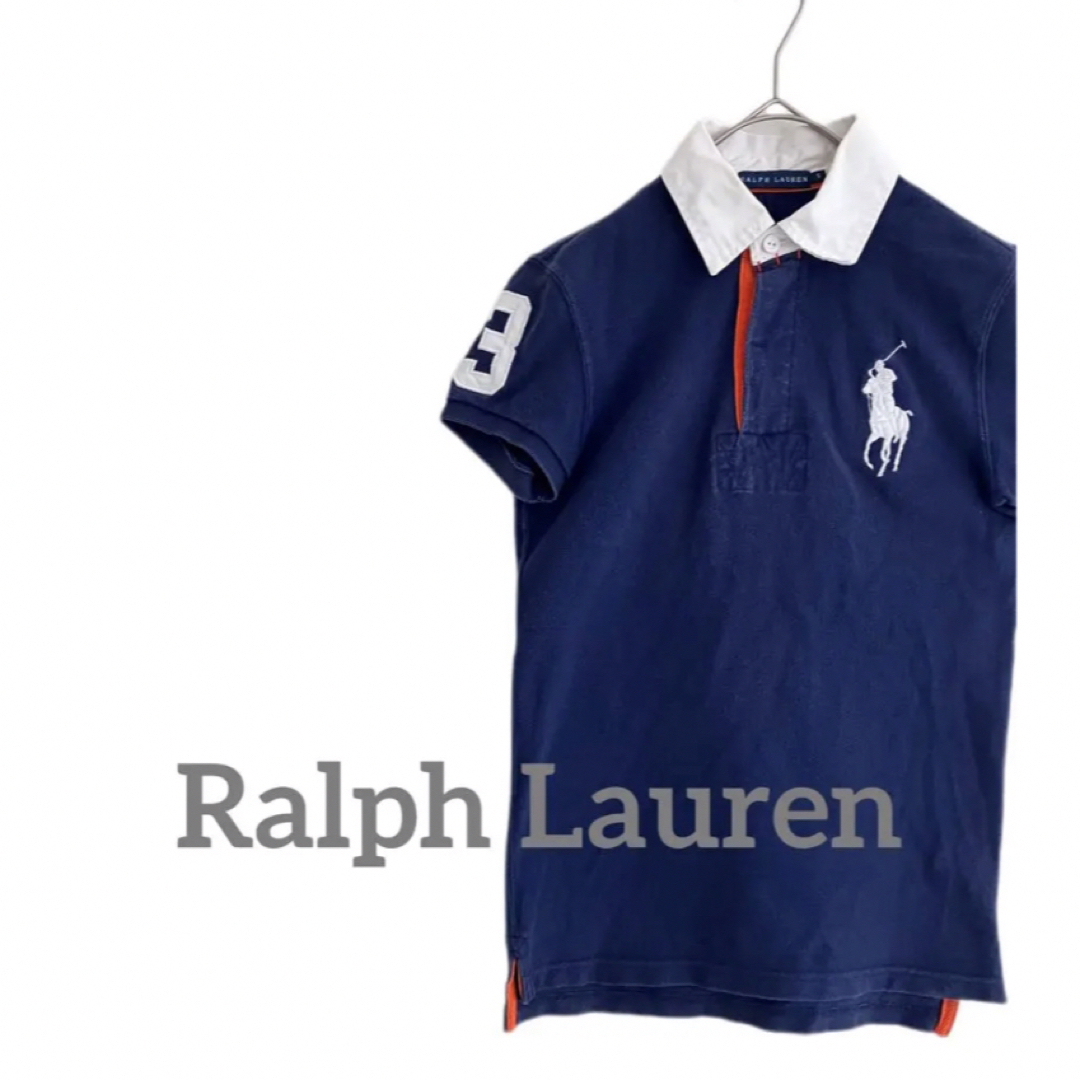 Ralph Lauren(ラルフローレン)の【ラルフローレン】ポロシャツ　胸ロゴ　ネイビー　メンズSトップス差し色オレンジ メンズのトップス(ポロシャツ)の商品写真
