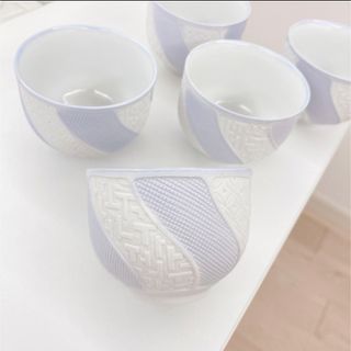 新品 兼山作 有田焼 湯呑み 湯のみ 5客 セット お茶 薄紫 模様(食器)