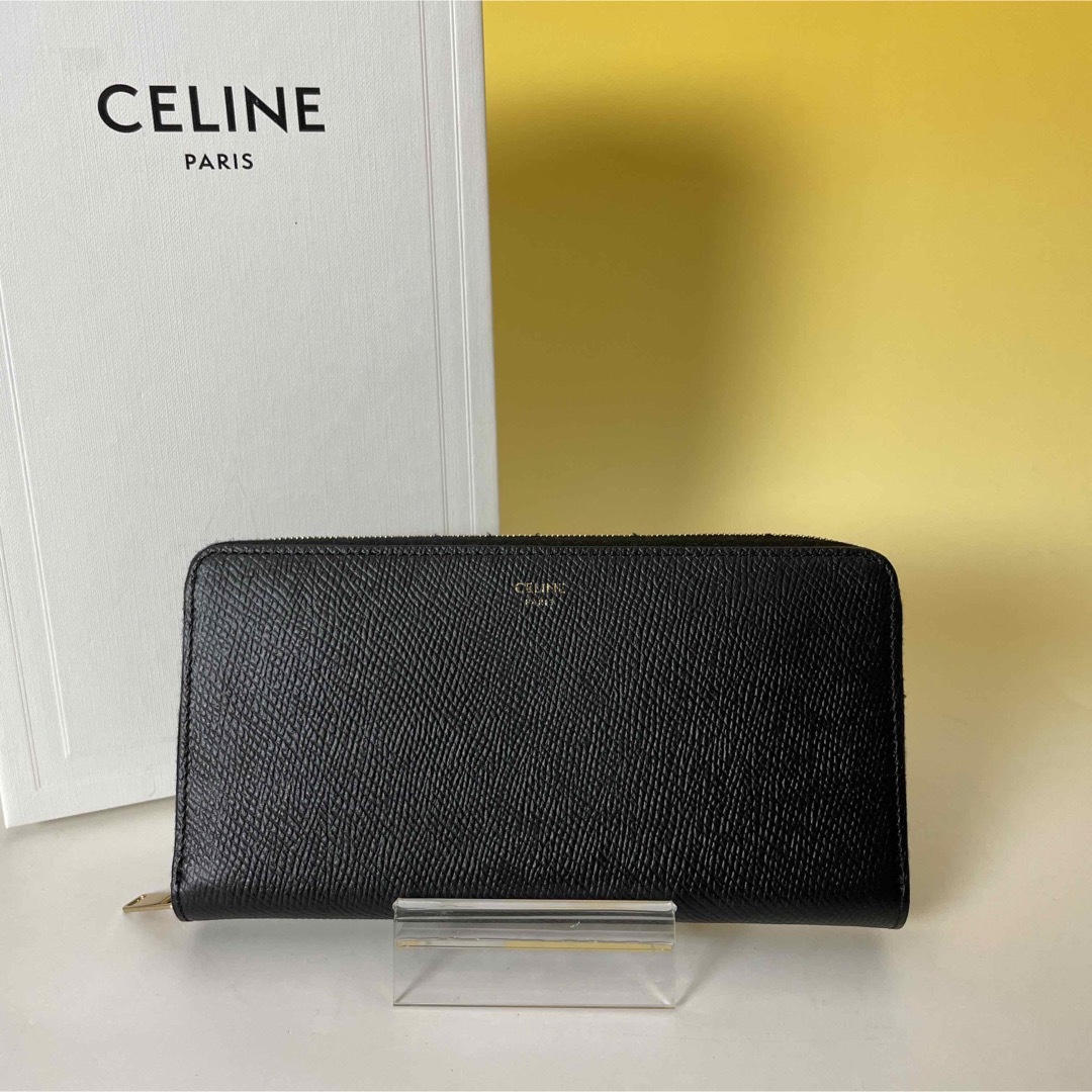 CELINE 極美品 現行 新型 ロゴ 黒 財布 ラージジップ セリーヌ