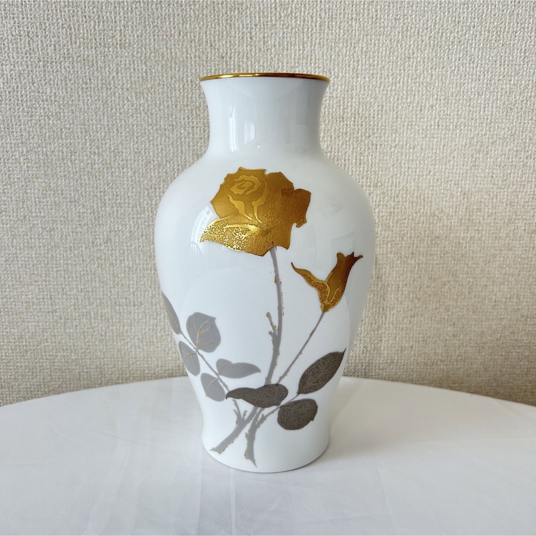 大倉陶園 花瓶 金蝕バラ 28cm花器 OKURA CHINA-