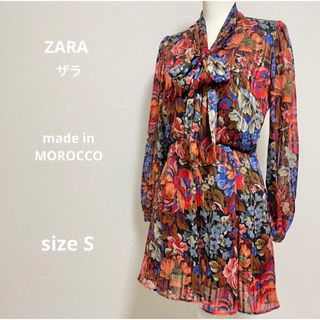 ザラ(ZARA)のZARAザラ 花柄ボウタイワンピース(ひざ丈ワンピース)