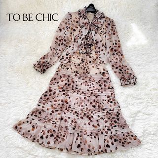 トゥービーシック(TO BE CHIC)のトゥービーシック レオパード セットアップ ワンピース ボウタイ リボン フリル(ひざ丈ワンピース)