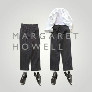 マーガレットハウエル(MARGARET HOWELL)の[美品] 20SS マーガレットハウエル パンツ ストライプ コットンリネン(カジュアルパンツ)