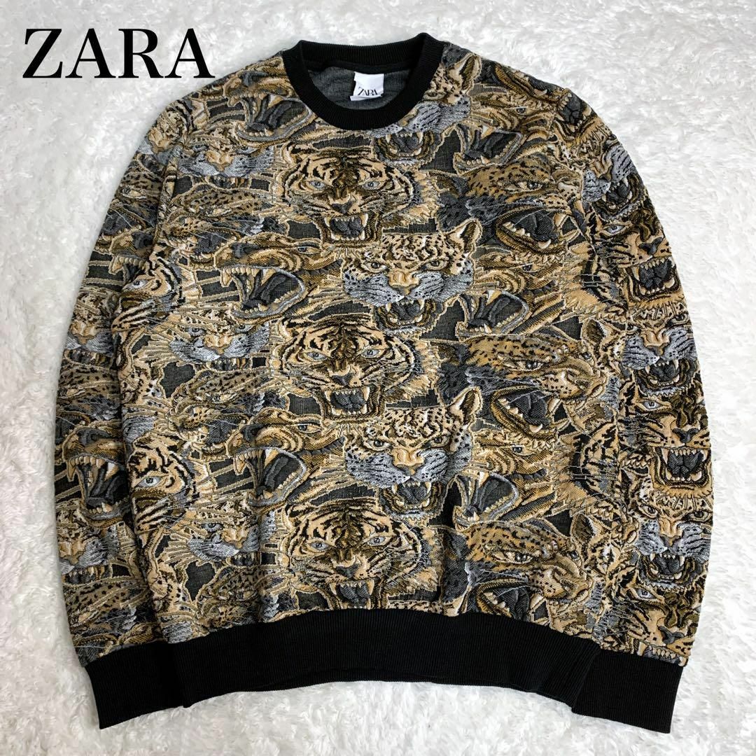 ZARA 総柄 ジャガード  立体刺繍トレーナー XL 3D 希少