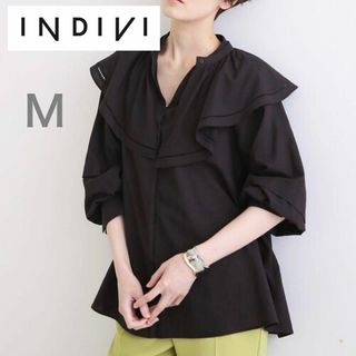 インディヴィ(INDIVI)の【美品】INDIVI 　2WAY アイレットラッセルブラウス 黒 Mサイズ(シャツ/ブラウス(長袖/七分))