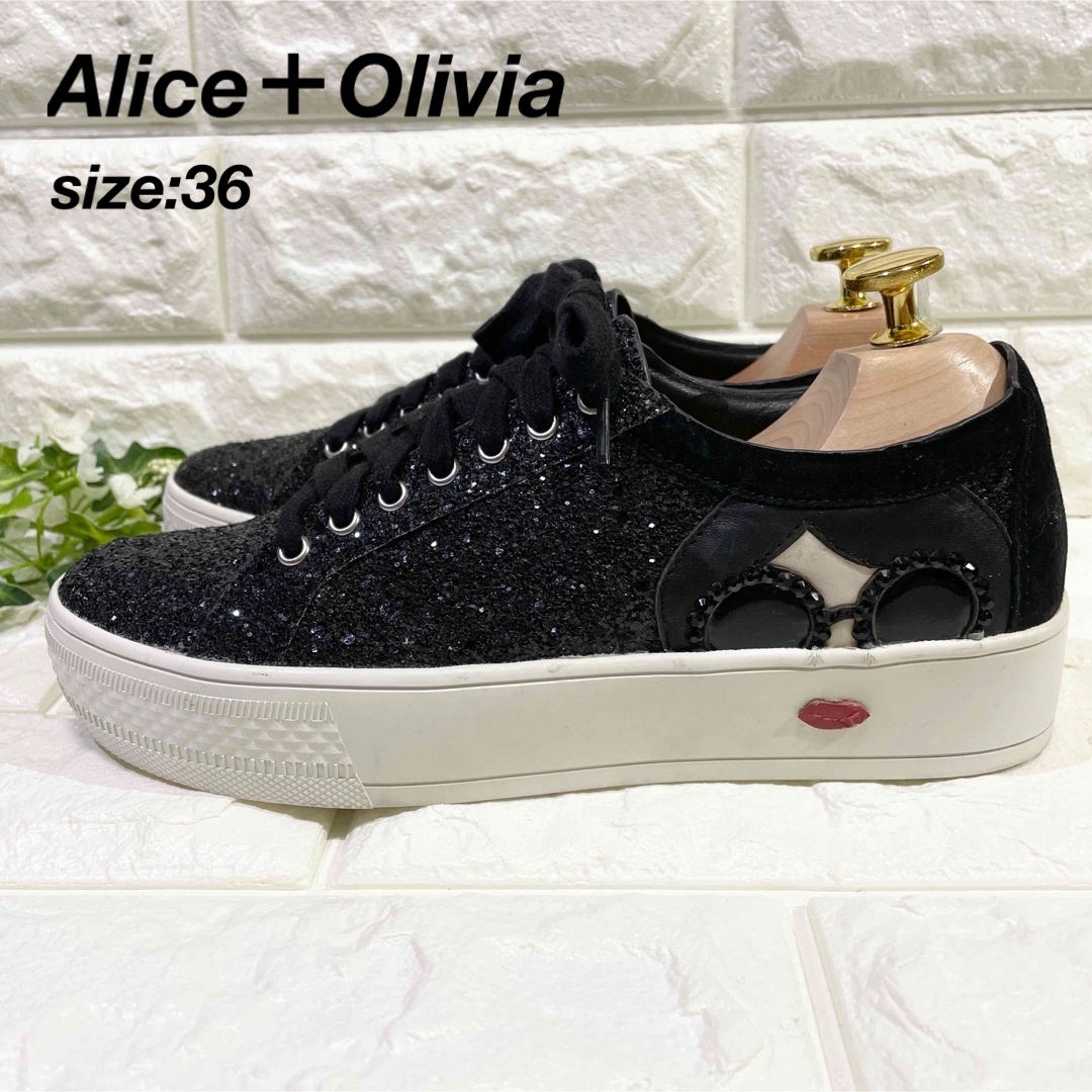 Alice＋Olivia アリス+オリビア厚底グリッターローカットスニーカー36