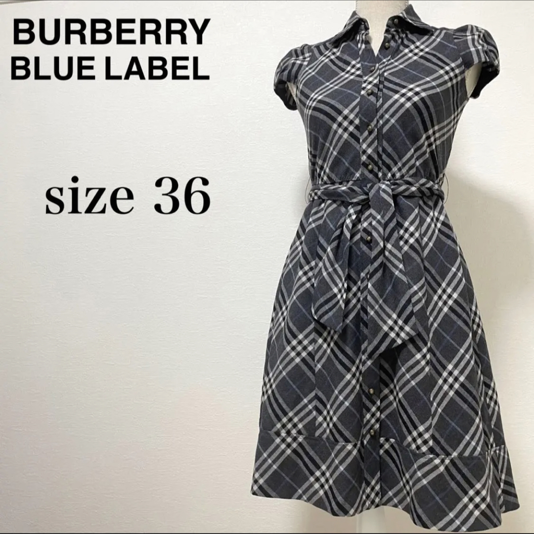 製品 BURBERRY BLUE LABEL ノバチェック 白黒 シャツワンピース