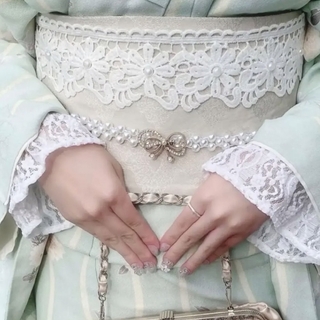 【リボンベルト】パールベルト　帯締め　帯留め　帯飾り　着物　浴衣　結婚式　成人式(和装小物)