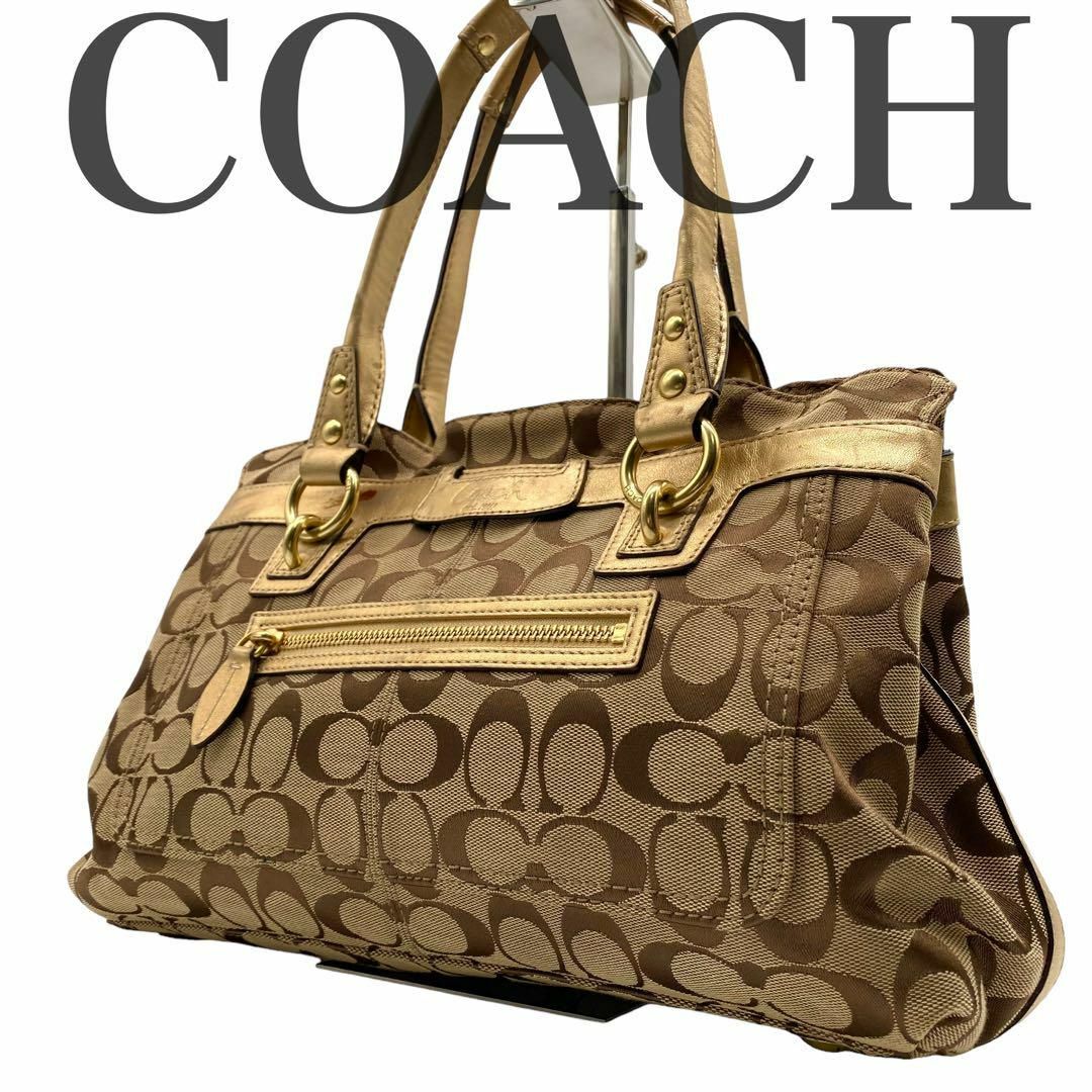 バッグ良品　COACH 289 トートバッグ　キャンバス　シグネチャー　ブラウン