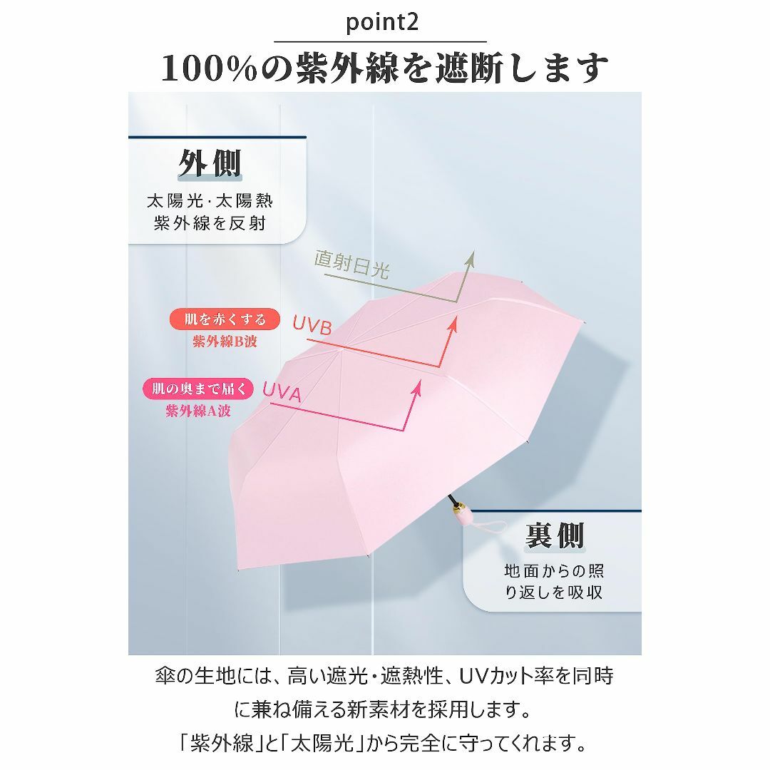 【色: ピンク】東京星川 日傘 折りたたみ傘 ワンタッチ 自動開閉 遮光 晴雨兼 3