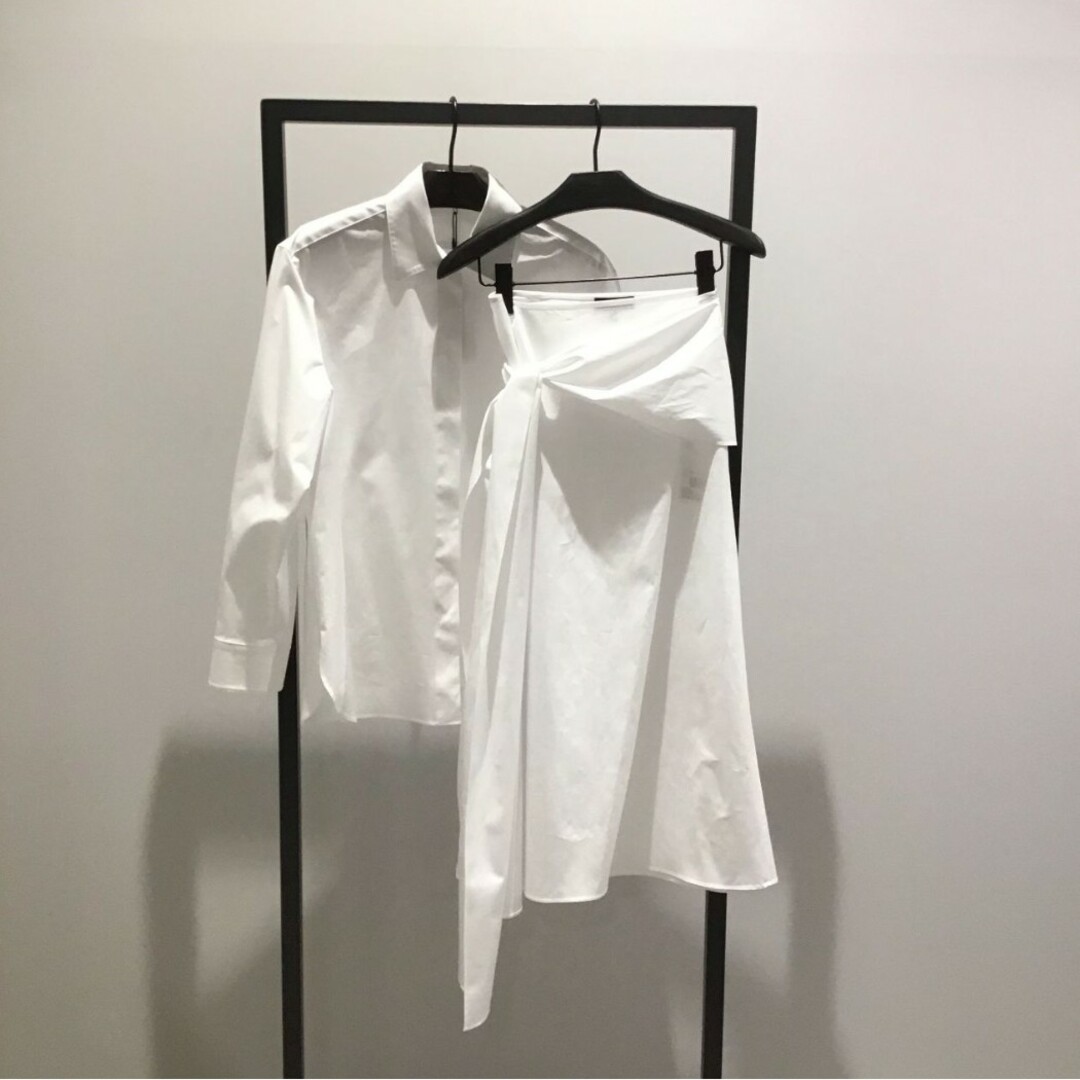 美品 セオリー CORE SHIRTING リボン変形ロングスカート ネイビー