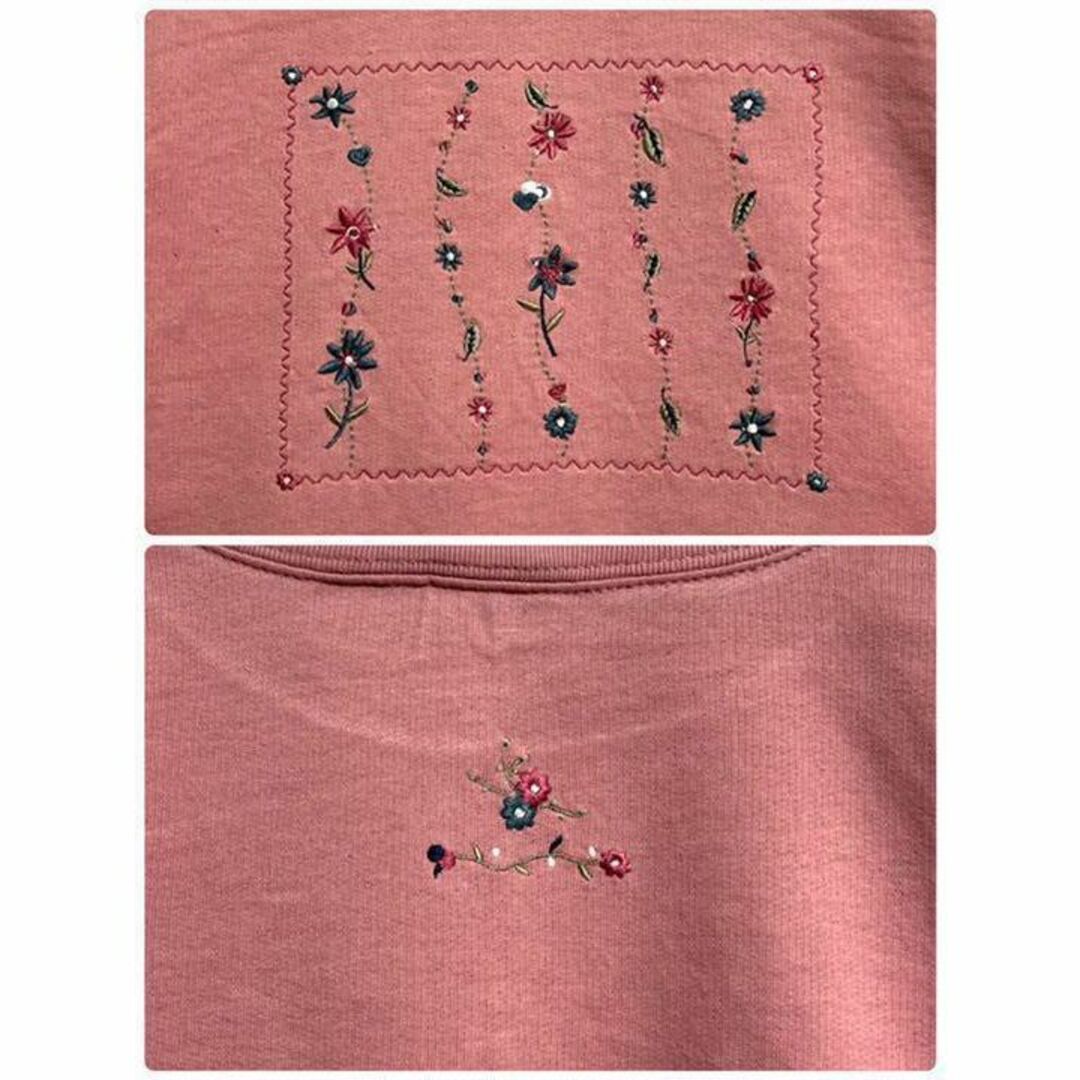 ヴィンテージ スウェット ビッグ刺繍 古着女子 可愛い 花柄 ゆるだぼ