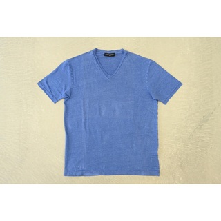 新品ダニエレフィエゾーリ VネックTシャツ M ブルー リネン 麻 半袖Tシャツ