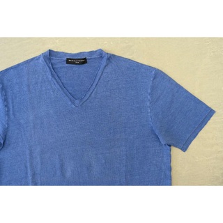 新品 ダニエレフィエゾーリ VネックTシャツ S ブルー リネン 麻 半袖