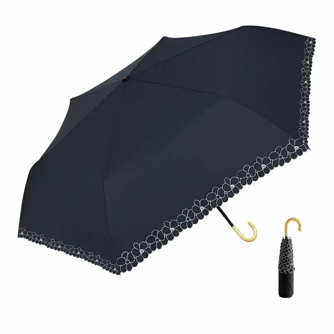 【色: 花柄-ブラック】日傘 折りたたみ傘 超軽量 174g/194g UVカッ
