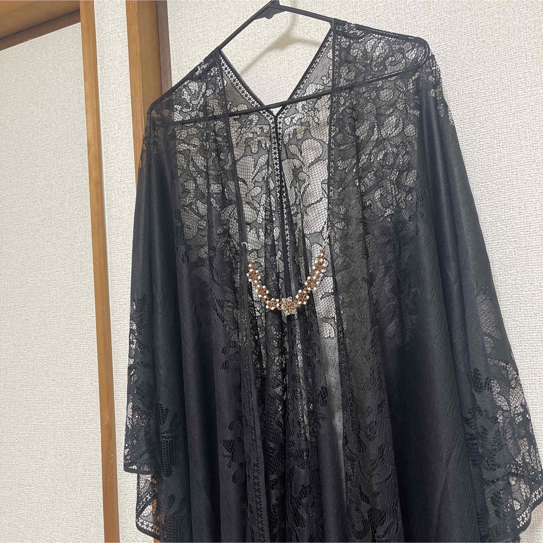 KIMONOMACHI(キモノマチ)の「新品」夏物羽織、洗える羽織、レース、ショール、未着用、普段着「高級品」ブラック レディースの水着/浴衣(着物)の商品写真