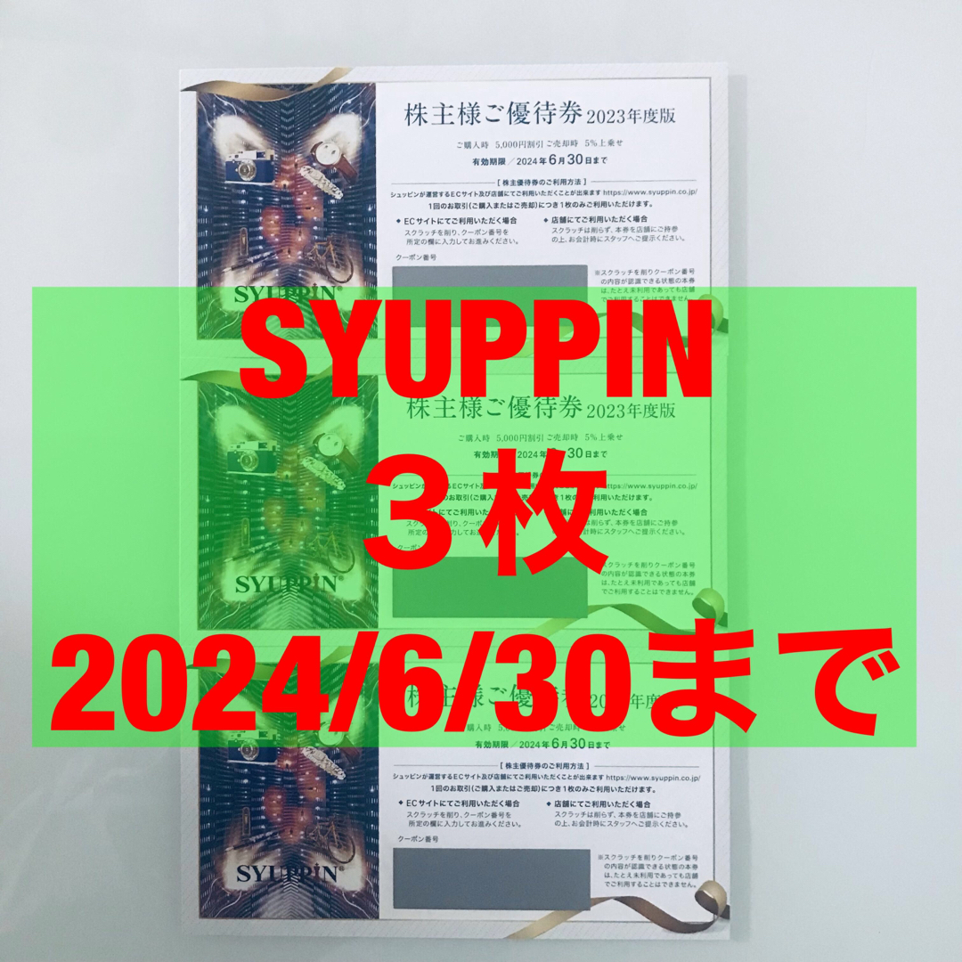 シュッピン　株主優待　3枚　送料無料