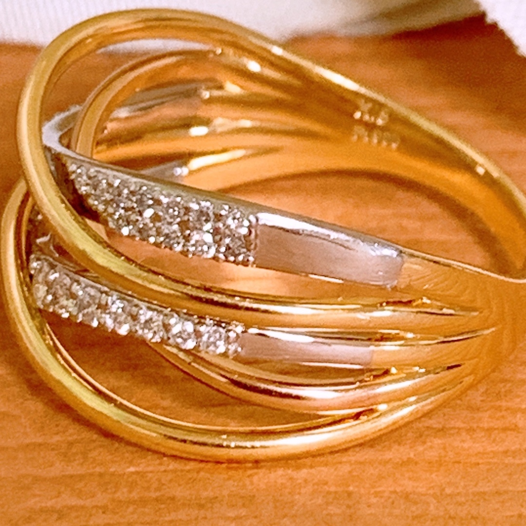 豪華✨5連❗️D0.32CT✨プラチナ k18ダイヤリング スリーカラーリング