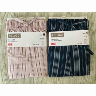 ユニクロ(UNIQLO)の新品　ユニクロコットンリラコ ２点セット Mサイズ ストライプ(ルームウェア)