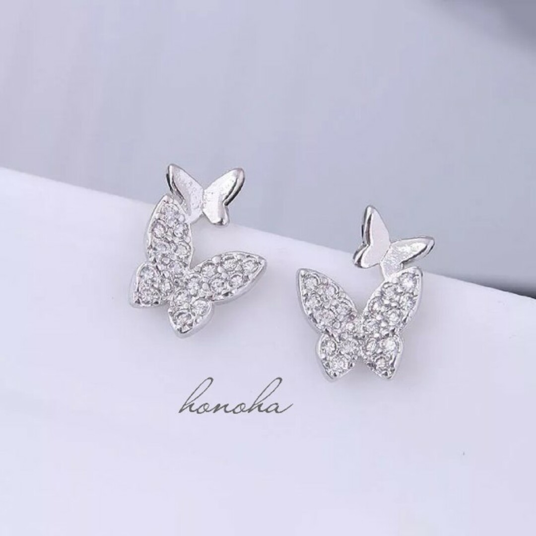 micro pave butterflies pierce ◯s925 post レディースのアクセサリー(ピアス)の商品写真