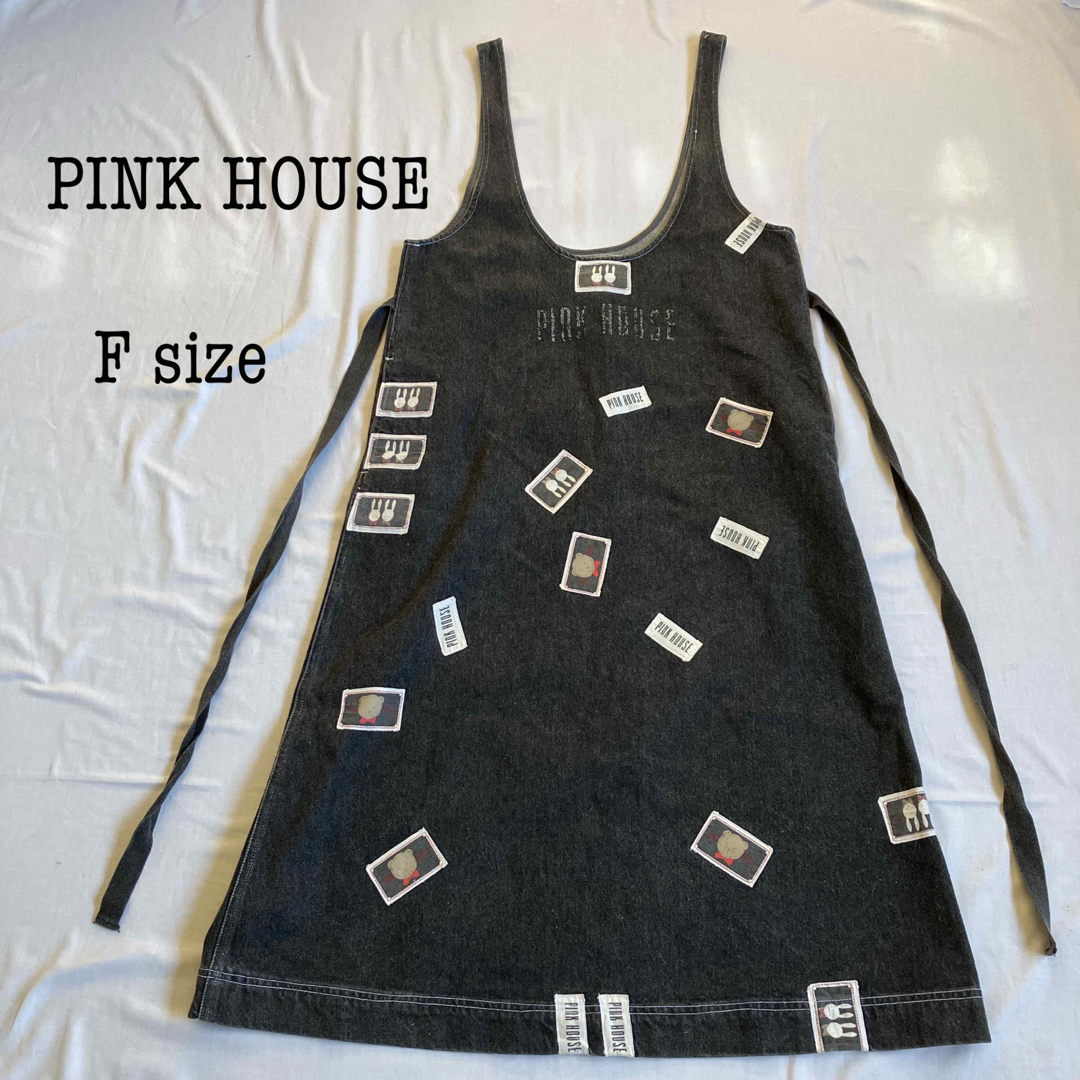 PINK HOUSE ピンクハウス　デニムロングワンピース　リボン　ワッペン