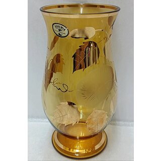 ボヘミア クリスタル(BOHEMIA Cristal)のチェコ製　ボヘミアクリスタル琥珀色ガラス　金彩花草紋　フラワーベース(ガラス)