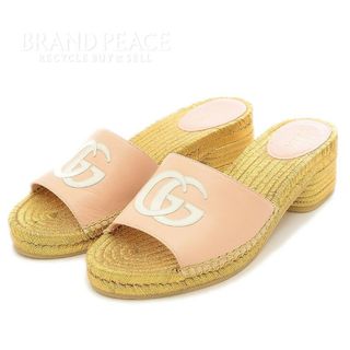 グッチ(Gucci)のグッチ GGマーモント サンダル エスパドリーユ レザー ピンク/ゴールド 65(サンダル)