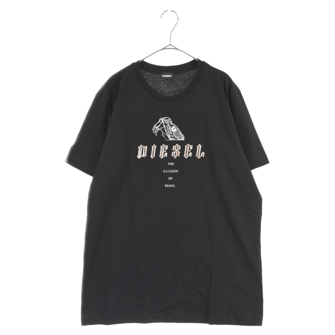 DIESEL ディーゼル メタリックロゴワッペンスネークプリント半袖Tシャツ クルーネックカットソー ブラック