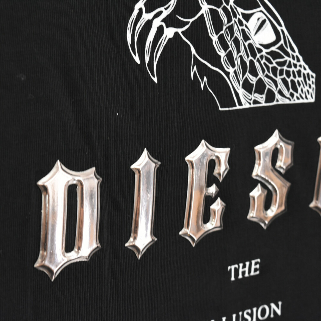 DIESEL ディーゼル メタリックロゴワッペンスネークプリント半袖Tシャツ クルーネックカットソー ブラック