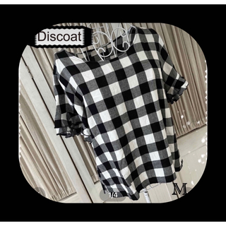ディスコート(Discoat)のDiscoat  カットソー Ｍ　白✖️黒　チェック(カットソー(半袖/袖なし))