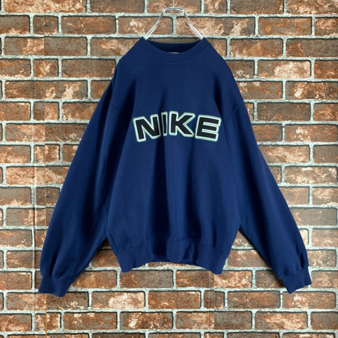 ナイキ 90s 古着 デカロゴ 刺繍ロゴ ストリート ネイビー 長袖 スウェット | フリマアプリ ラクマ