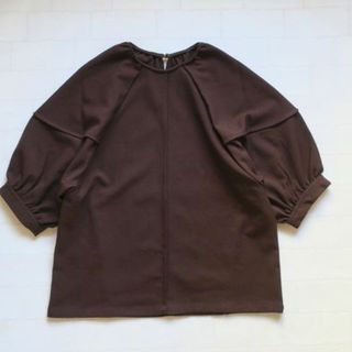 ヴィス(ViS)の【 VIS】ボリュームスリーブ トップス ブラウン フリーサイズ 通勤服/OL服(カットソー(半袖/袖なし))