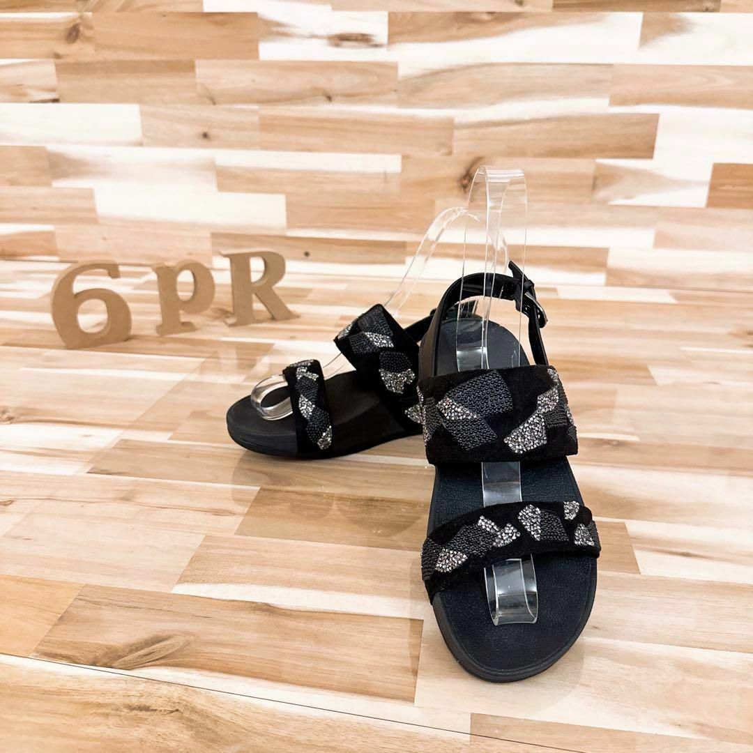 フィットフロップ】fitflop グリッター ラメ サンダル 22.5 黒×銀