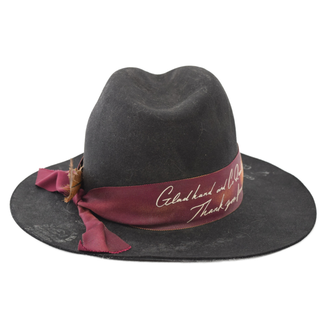 GLAD HAND グラッドハンド GLADHAND&Co.-HAT BLACK LUV LETTER 中折れラビットハット フェザー付き ヴィンテージ加工 帽子 ブラック